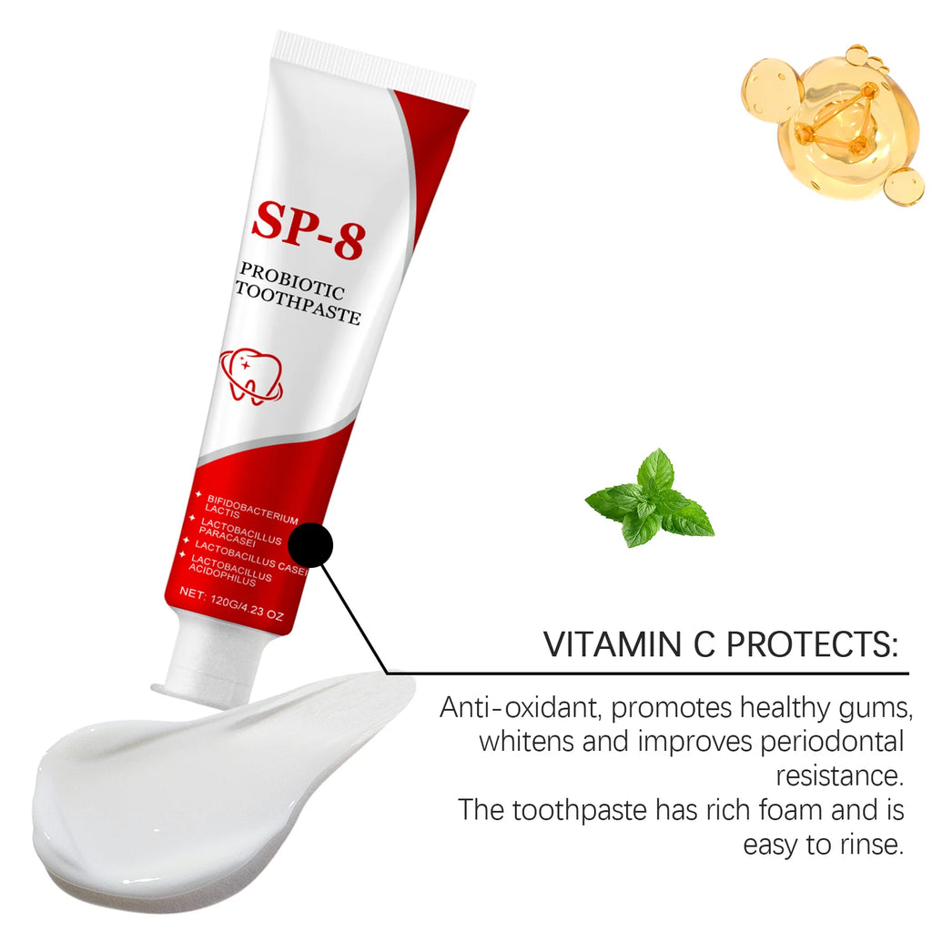 Tidesmit Sp-8 Probiotic Toothpaste for deep cleaning, fresh breath, and natural teeth whitening.