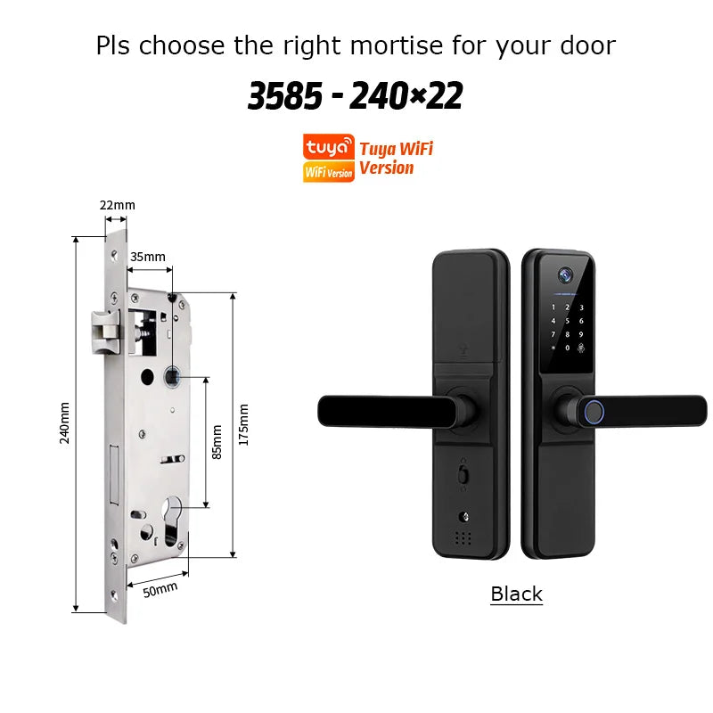 YRHAND Tuya Wifi fechadura eletronica digital Smart Door Lock With Biometric Camera Fingerprint Smart Card Password For home