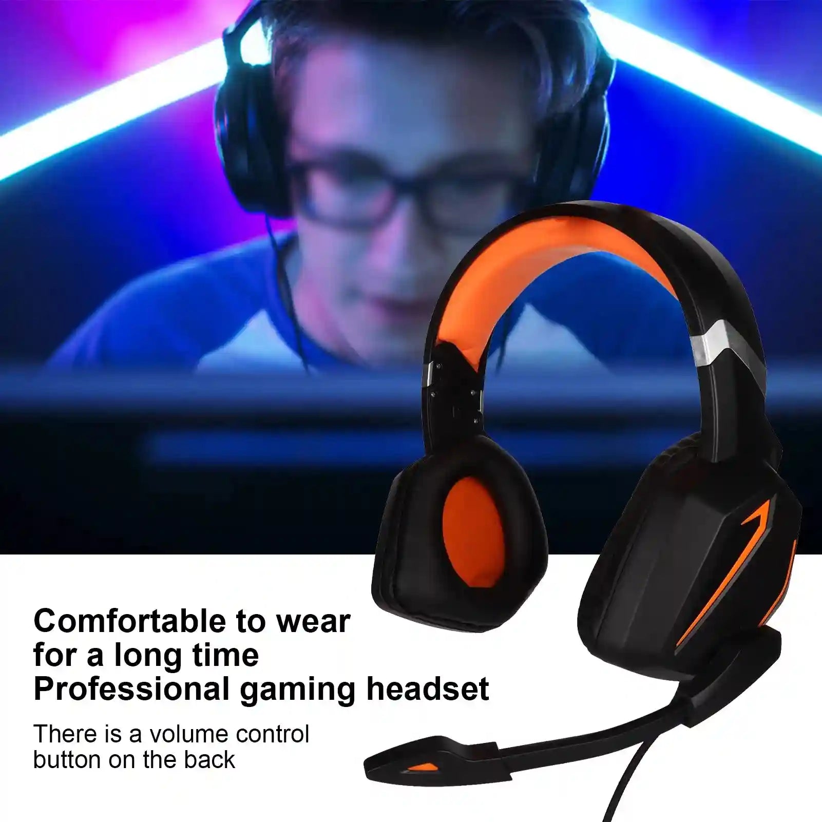 Gaming Headset with Surround Sound and Memory Foam - Black/Orange Tidesmit