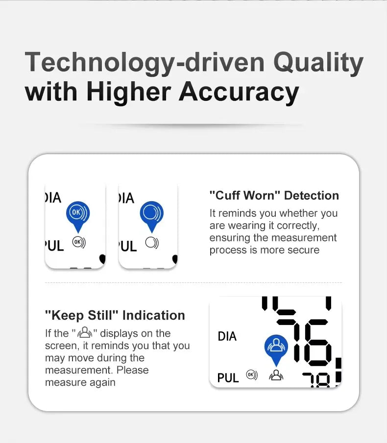 One Click Measure Round Arm Blood Pressure Monitor Automatic Backlight High Accurate Electronic BP Measuring Machine Home