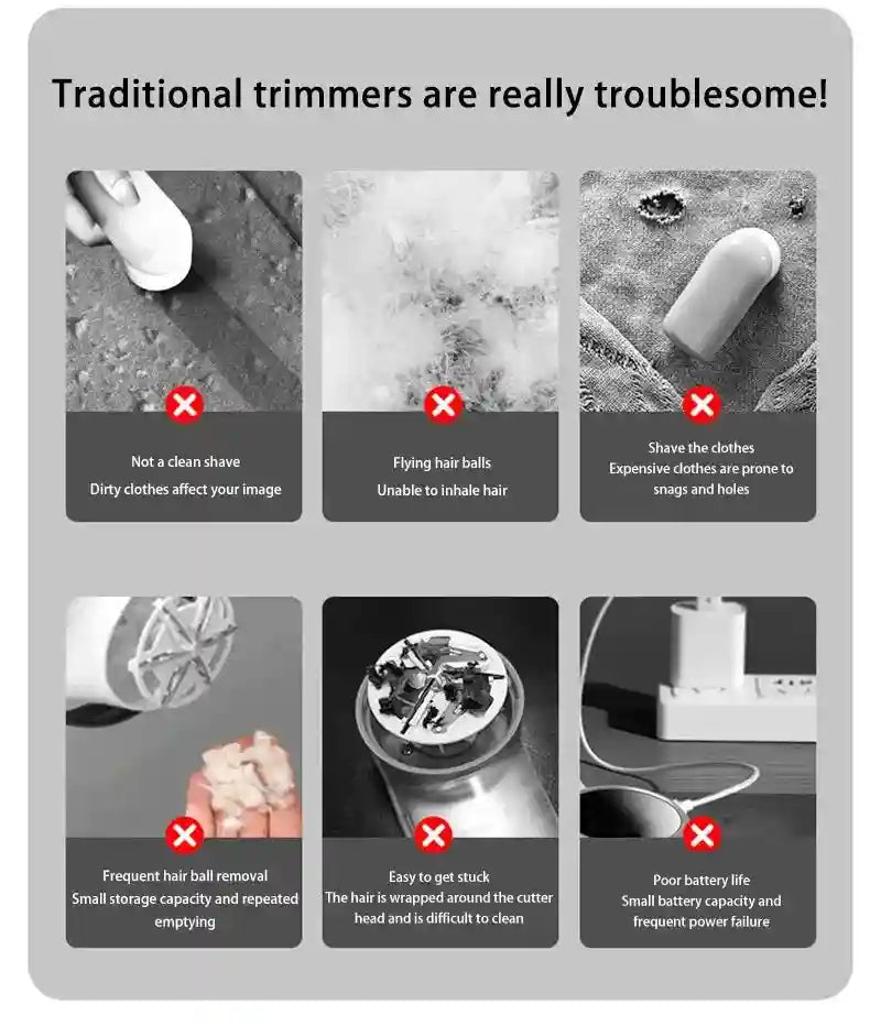 Tidesmit rechargeable fabric shaver removing hair balls and lint from clothes, showing detail of the trimmer head.