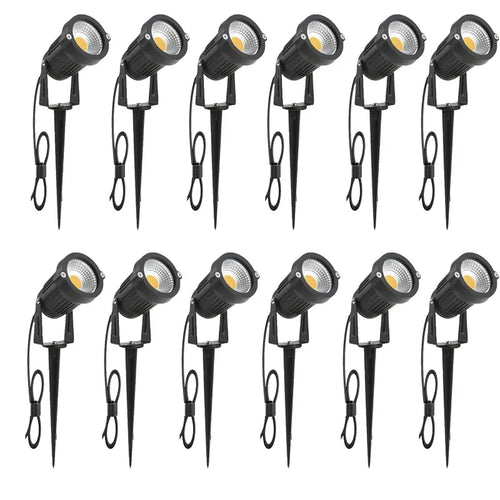 Outdoor LED spike landscape lights set, black housings with warm-white LED heads