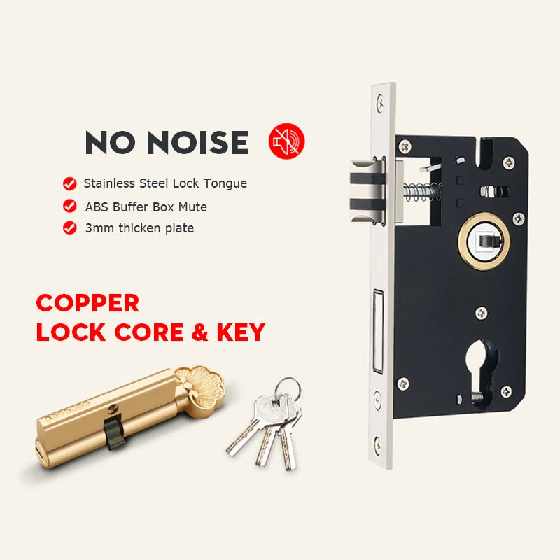 KAK European Style Gold Door Locks with Keys Door Handle Ivory White Security Entrance Door Lock Mute Anti-theft Door Hardware