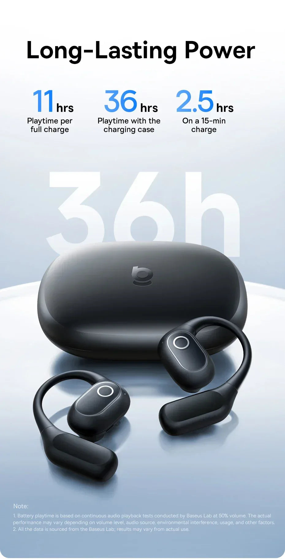 Tidesmit Open-Ear Wireless Sports Earbuds - Bluetooth Black/White Tidesmit