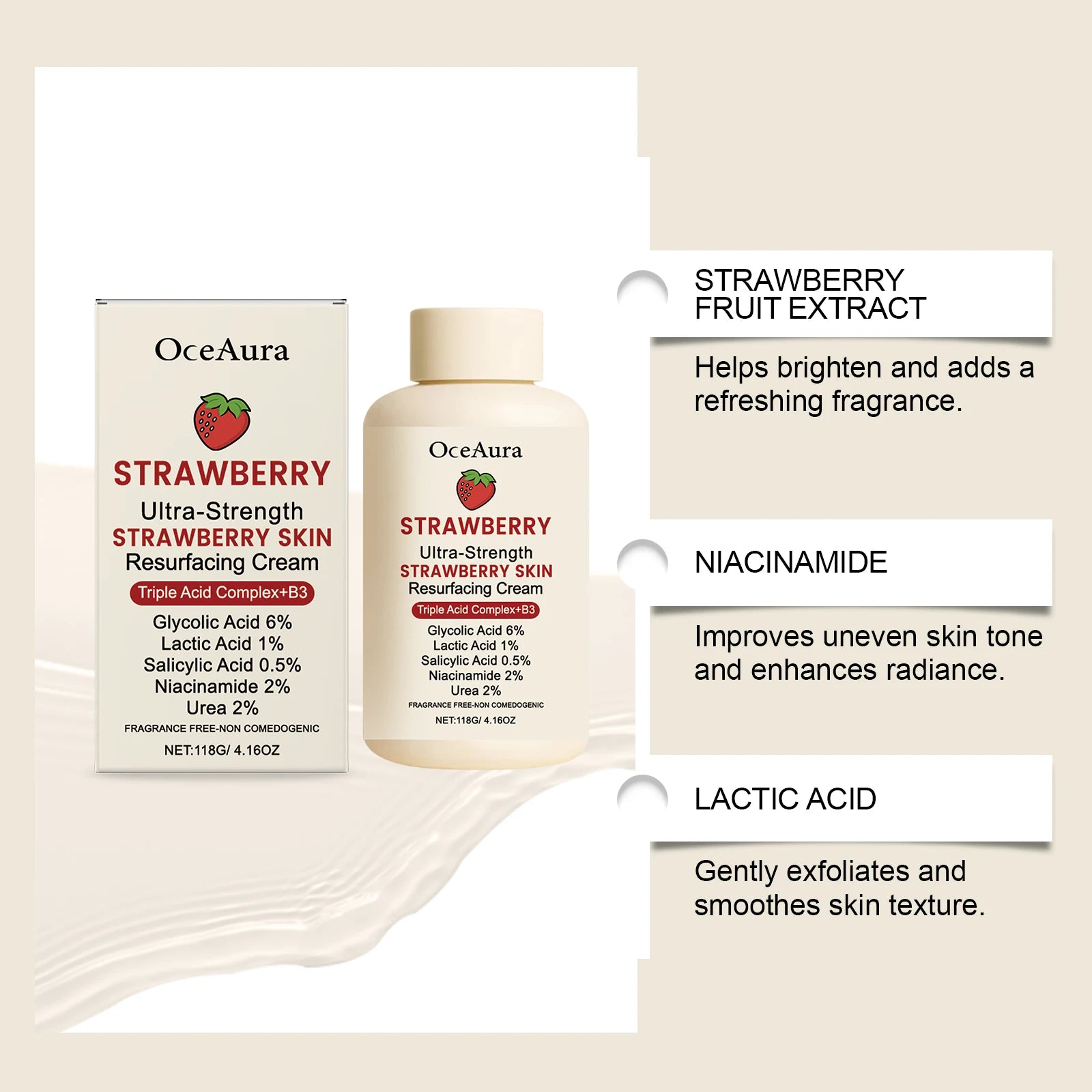Strawberry Body Cream with Niacinamide and Salicylic Acid for Smooth Skin Gentle Exfoliating Lotion Lightweight Dry Rough Skin