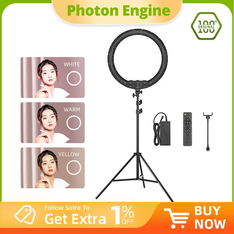 18 Inch LED Ring Light with Remote - Bi-Color Content Creation Kit Tidesmit