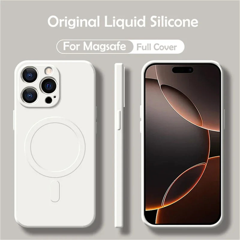 Magnetic Silicone iPhone Case - Shock-Absorbing MagSafe Cover for iPhone White Tidesmit