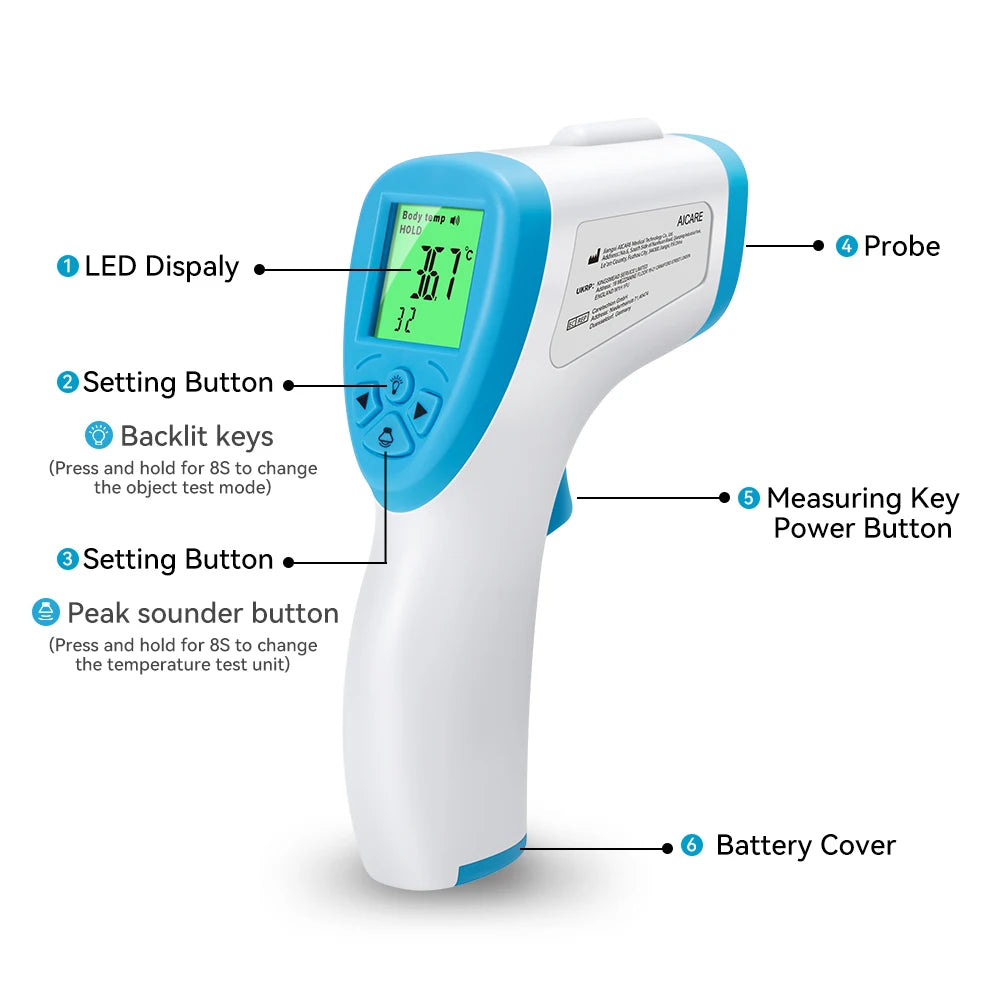 Aicare Digital Thermometer Electronic Non-Contact Medical Infrared for Baby Adults Body Medical Thermometer Home Fever Monitor