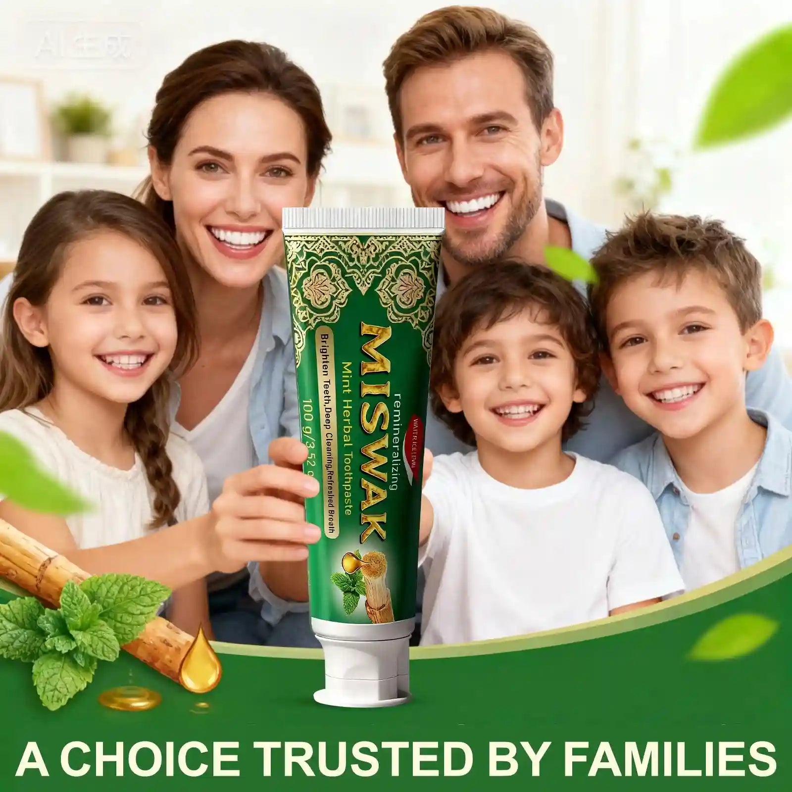 Tidesmit Miswak Mint Herbal Toothpaste with Hydroxyapatite for deep cleansing and natural teeth whitening