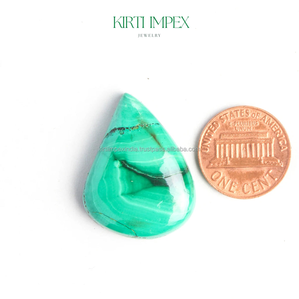 Single green malachite teardrop cabochon gemstone for DIY jewelry making