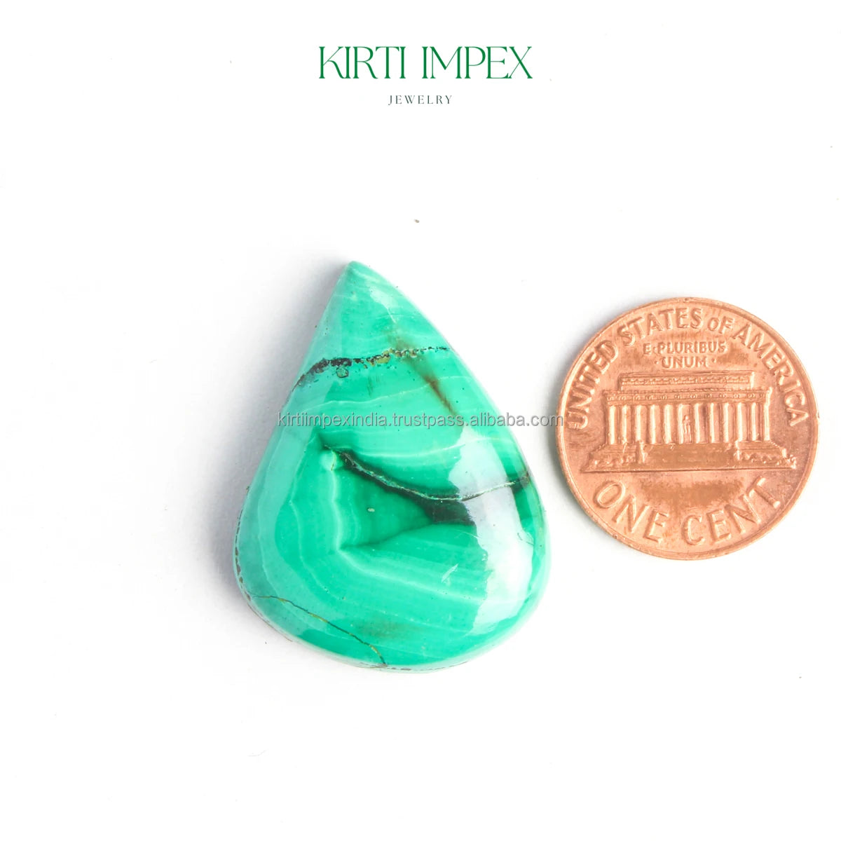 Single green malachite teardrop cabochon gemstone for DIY jewelry making