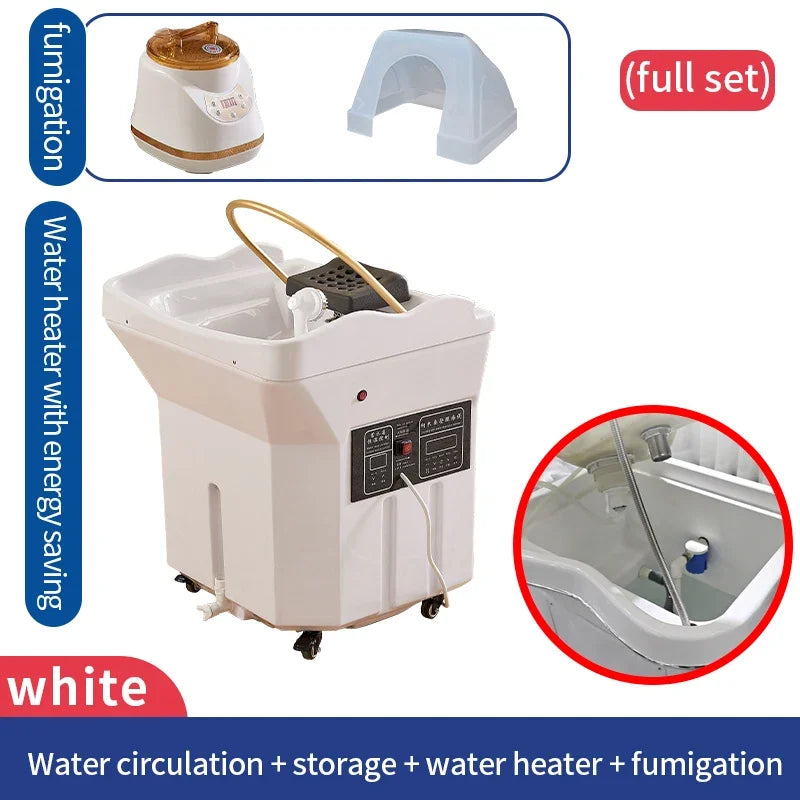 Portable Head Spa Bed with Water Tank - Adjustable Salon Shampoo Chair Massage Chairs WHITE Tidesmit