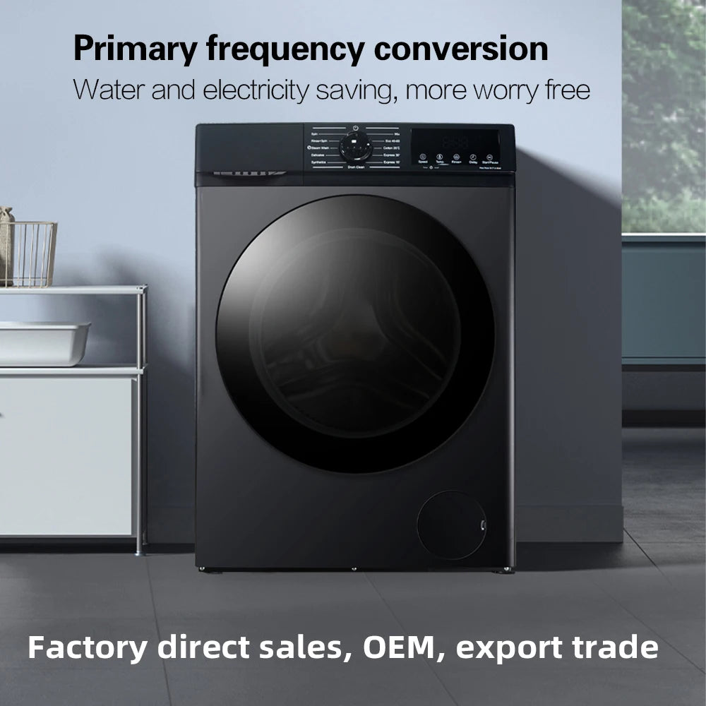 Tidesmit 12KG automatic washer dryer combo stackable design showing inverter motor and Turbo Wash control panel
