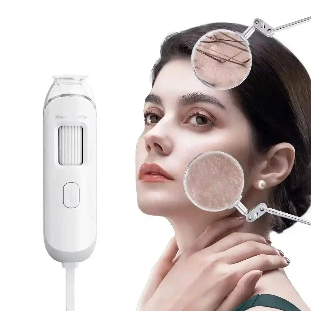White digital skin and hair scalp analyzer with 50X and 200X magnification for diagnostic beauty care.