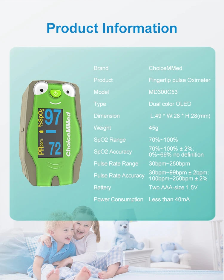ChoiceMMed Children Finger Pulse Oximeter Blood Oxygen Saturation Monitor Pulse Rate Meter Pulse Oxiometer OLED Oximetro de dedo