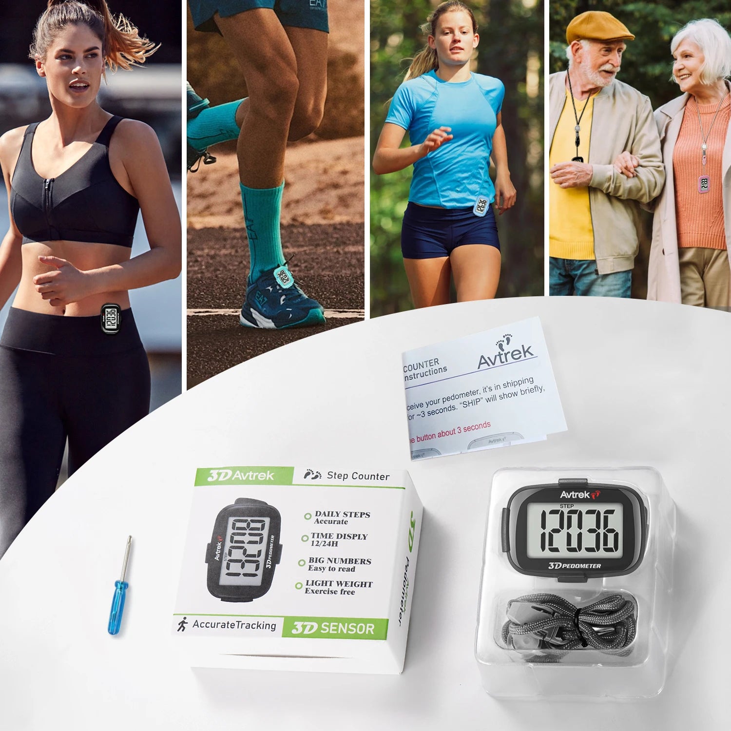 Avtrek Portable Mini Step Counter 3D Pedometer Digital Pocket Watch Clock for Outdoor Sport Fitness Running Walking Step Tracker