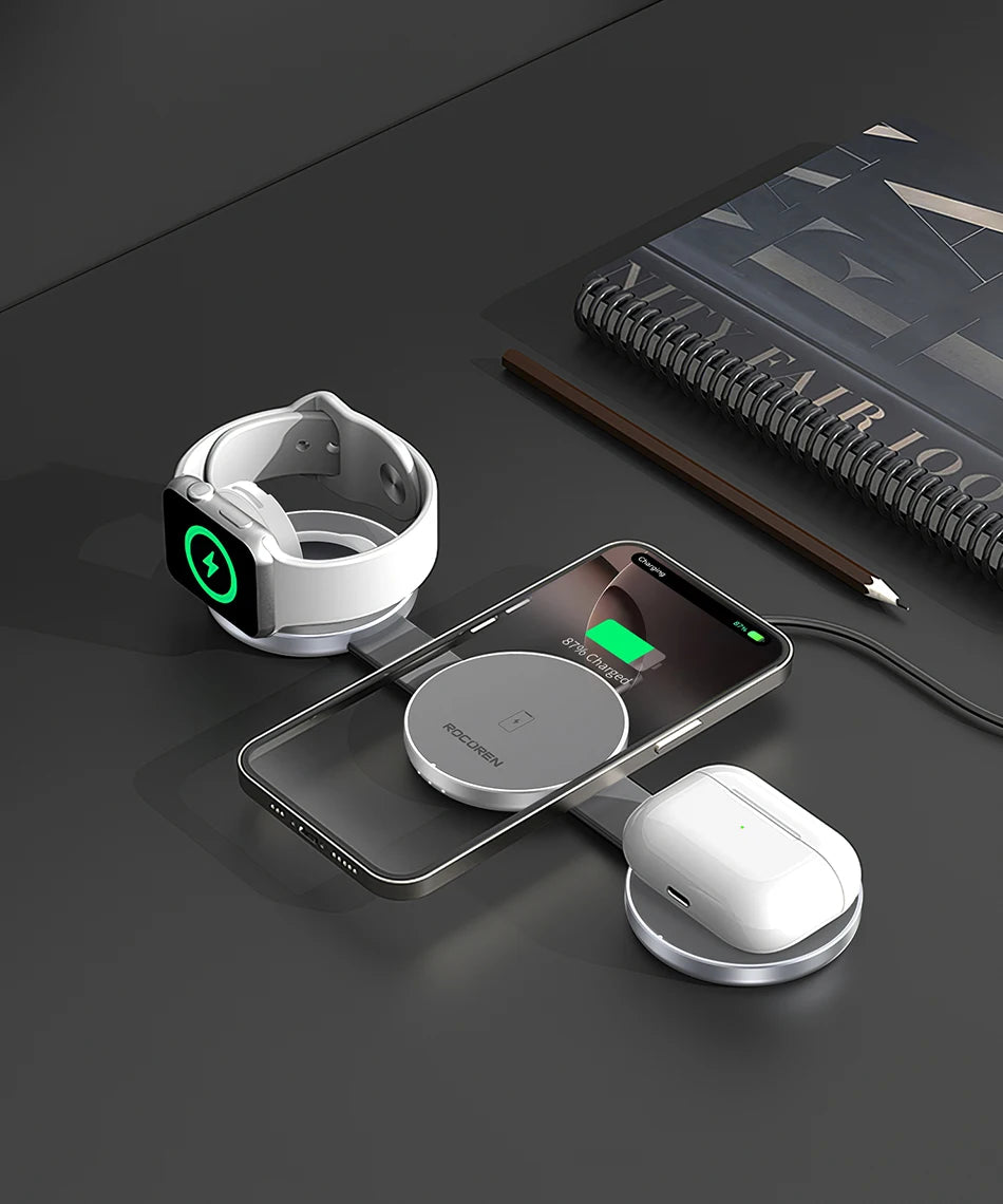 3-in-1 Magnetic Wireless Charger | MagSafe Compatible Fast Dock Tidesmit