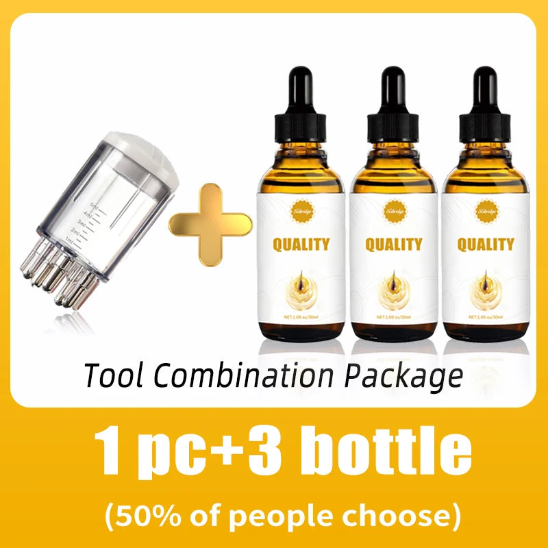 Portable scalp applicator comb with 3 bottles of hair serum for anti-hair loss scalp care treatment set.