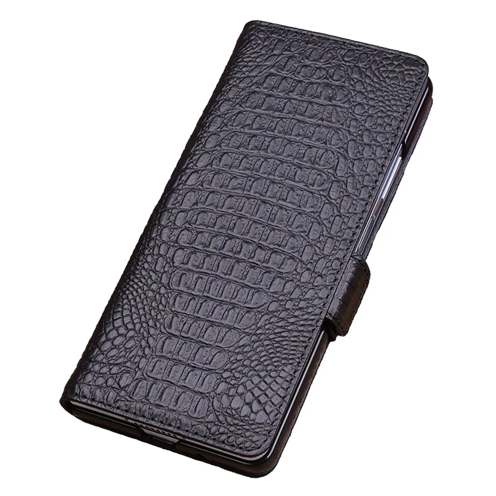 Samsung Galaxy Z Fold 7 Leather Case: Crocodile Texture Slim Fit Cover black Z fold 7 Tidesmit