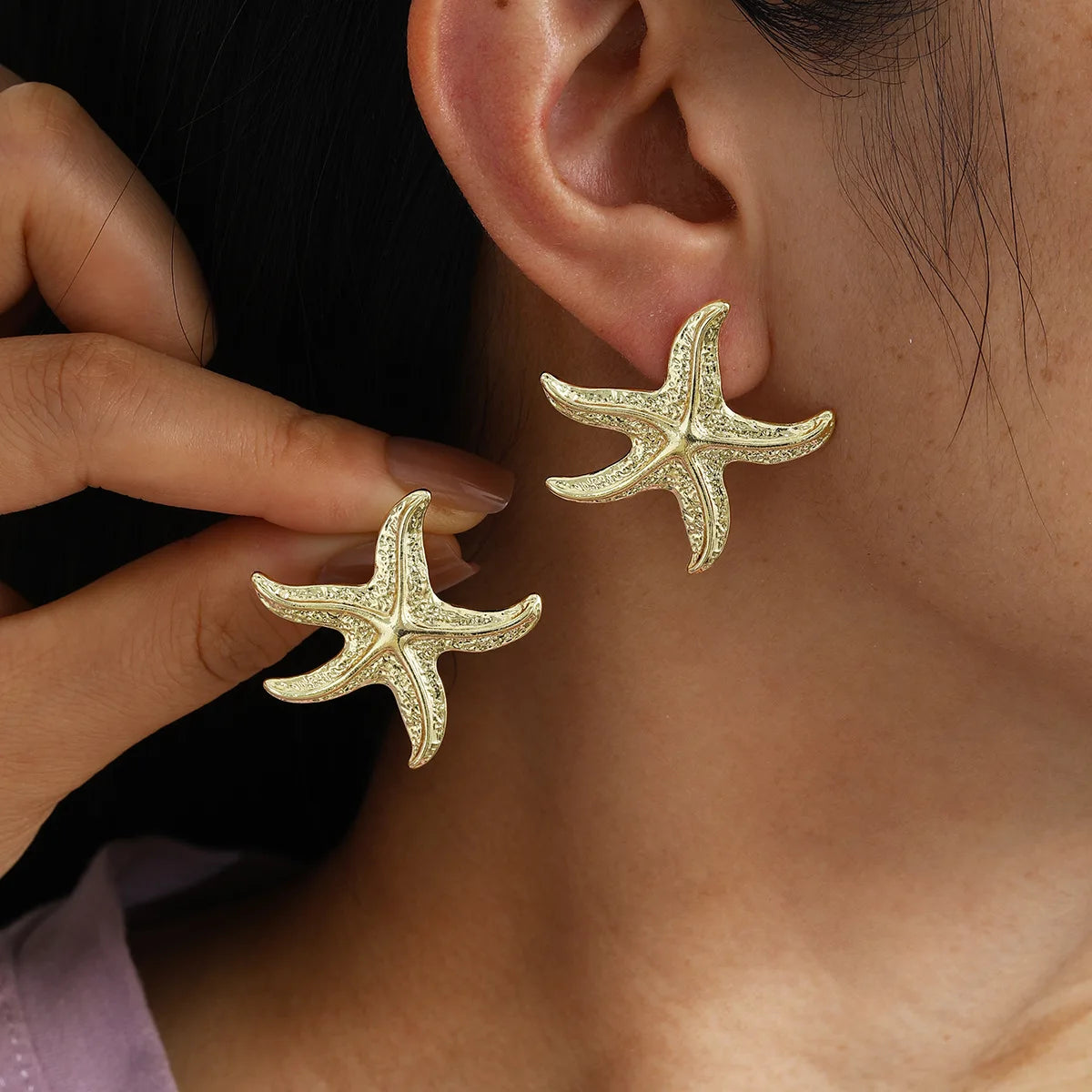 Punk Metal Starfish Stud Earrings for Women Fashion Gold Color Star Geometric Temperament Earrings Summer Jewelry Gift