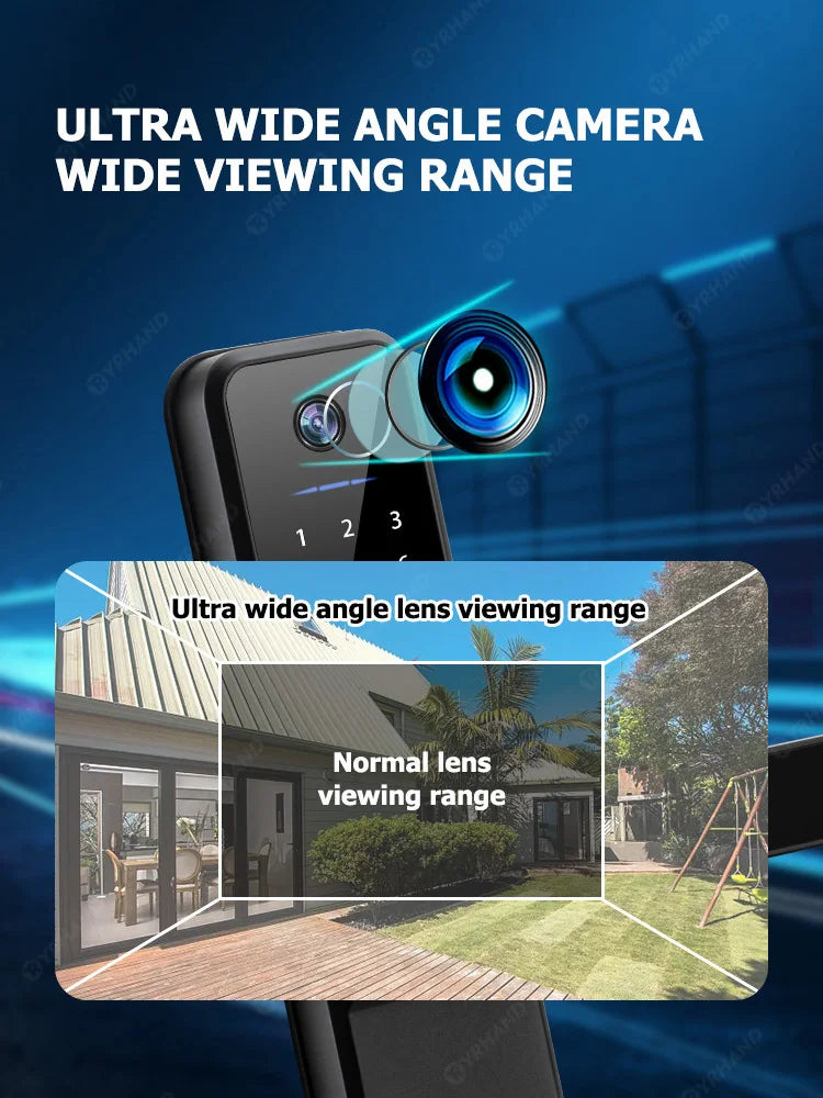 YRHAND Tuya Wifi fechadura eletronica digital Smart Door Lock With Biometric Camera Fingerprint Smart Card Password For home