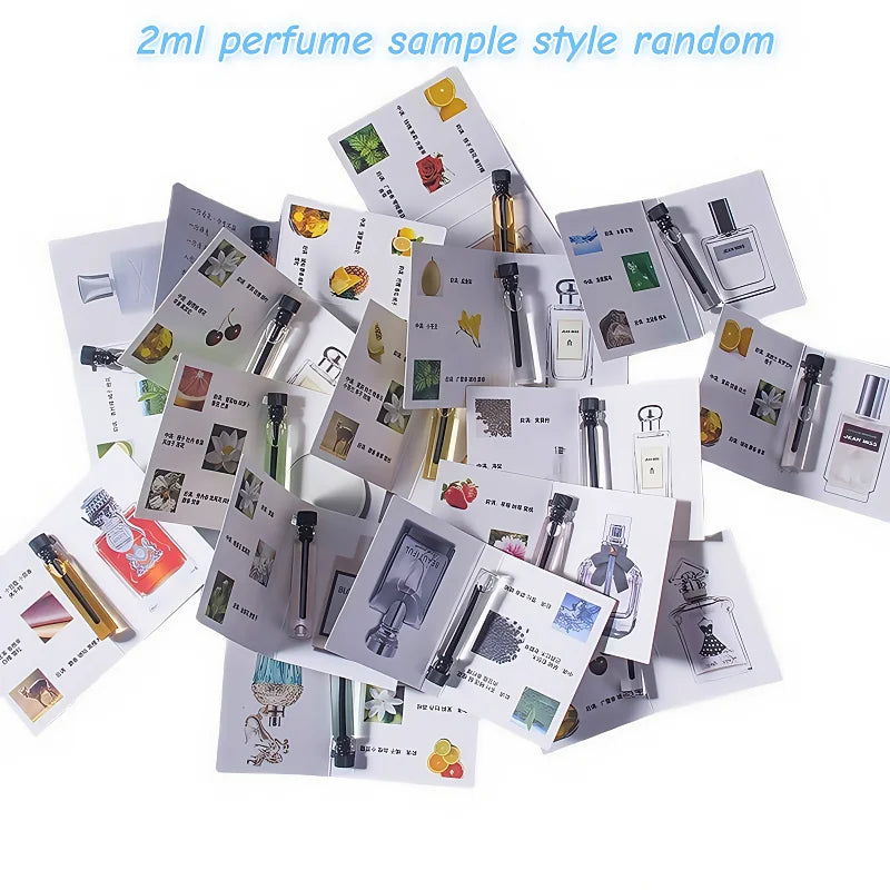 Assorted 2ml Eau de Parfum samples, floral fruity oriental woody long-lasting signature scents for men and women.