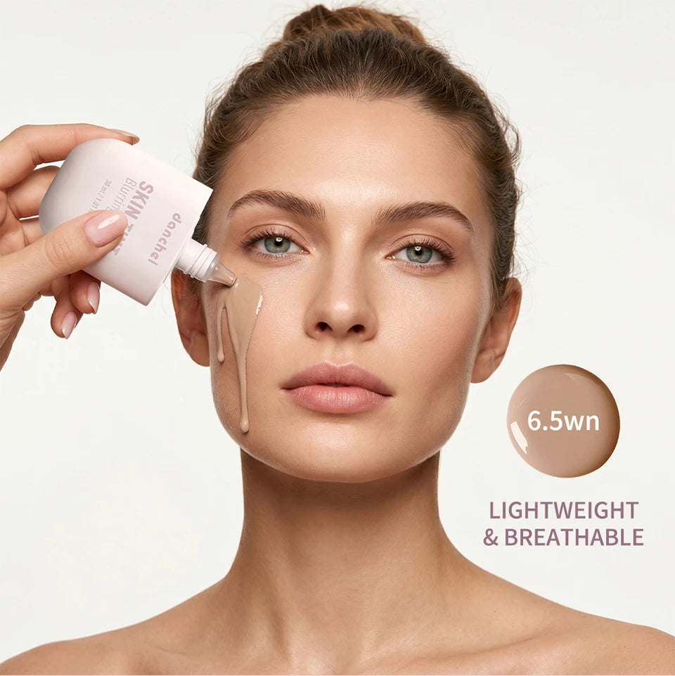 Tidesmit Skin Tint Blurring Elixir Foundation shade range showing long lasting hydrating face makeup for all tones