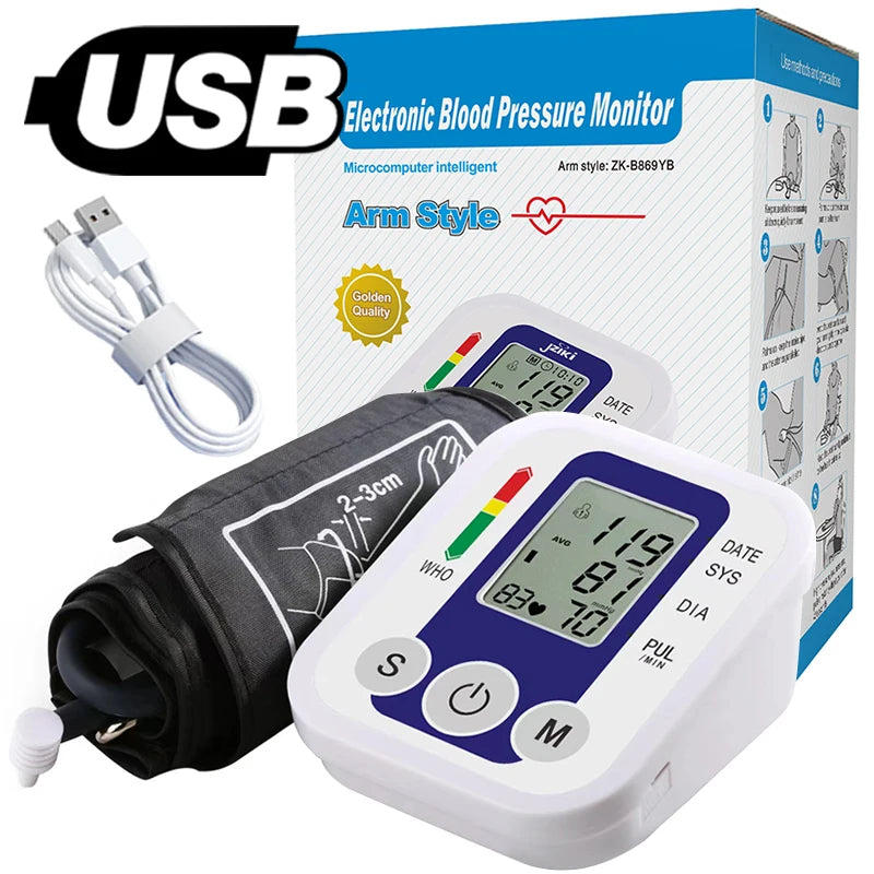 Tensiometer Heart Rate Pulse Meter BP Monitor Healthy Digital Arm Blood Pressure Meter Cuff Medical Automatic Pressure Tonometer