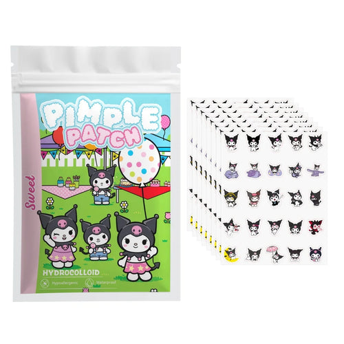 Hydrocolloid pimple patch stickers with cute Hello Kitty face designs in pouch and sheet