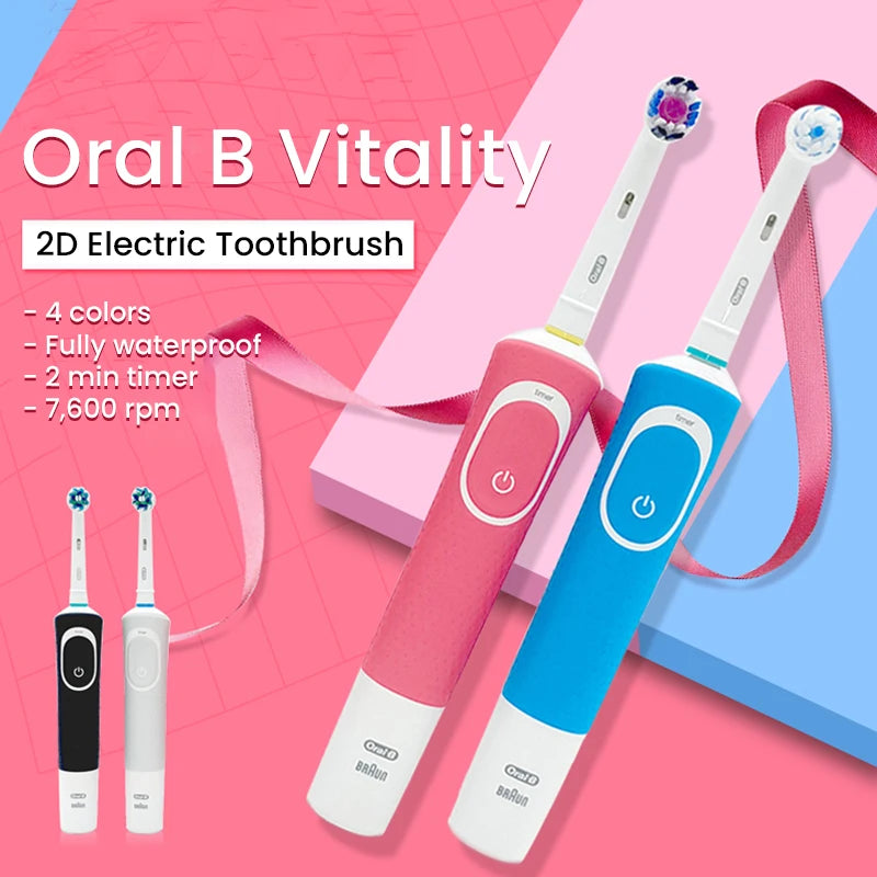 Oral B D100 2D Vitality Electric Toothbrush Timer 7600Rpm Cross Action Deep Cleaning and Whitening Teeth Tooth Brush