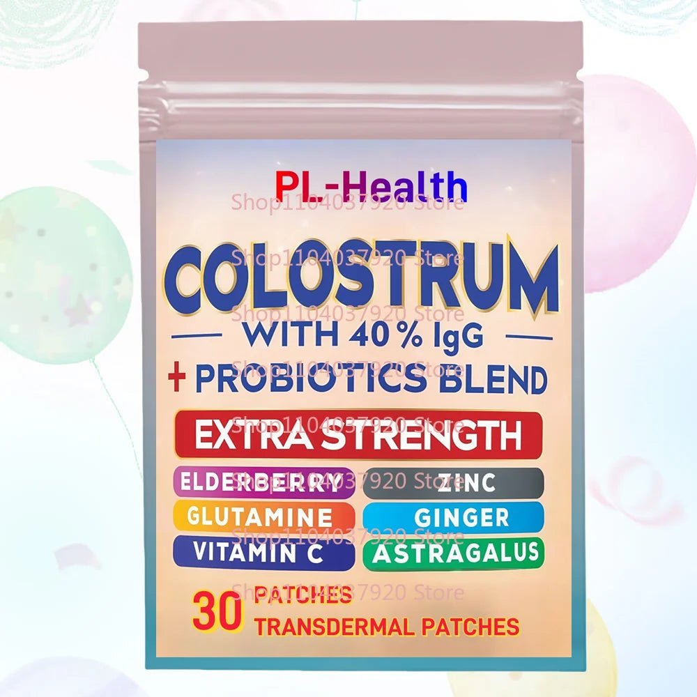 30 Patches Colostrum Transdermal Patches with 40% IgG, Probiotics Blend, Elderberry, Astragalus,  Ginger, Vitamin C, L-Glutamine