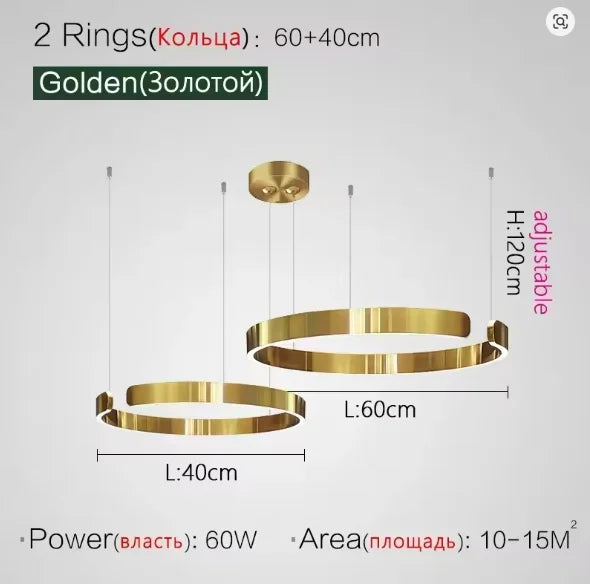 Modern LED Ring Ceiling Chandelier 60cm Black - Minimalist Decor Golden 40 60cm Tidesmit