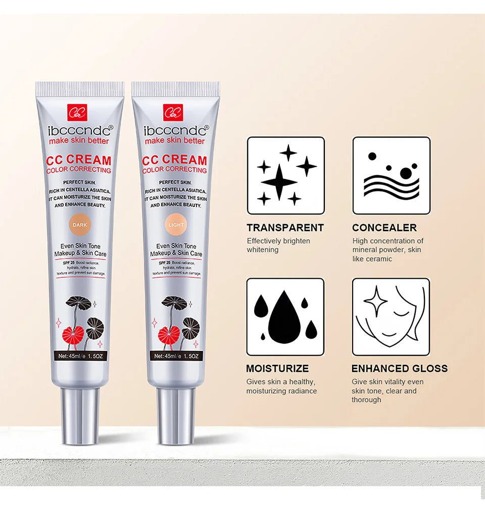 Tidesmit CC cream face makeup swatch showing waterproof moisturizing and long lasting anti-sweat correcting formula