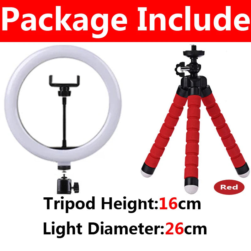 10-Inch LED Ring Light with Tripod – Adjustable Content Creation Lighting A-26cm Red Tidesmit