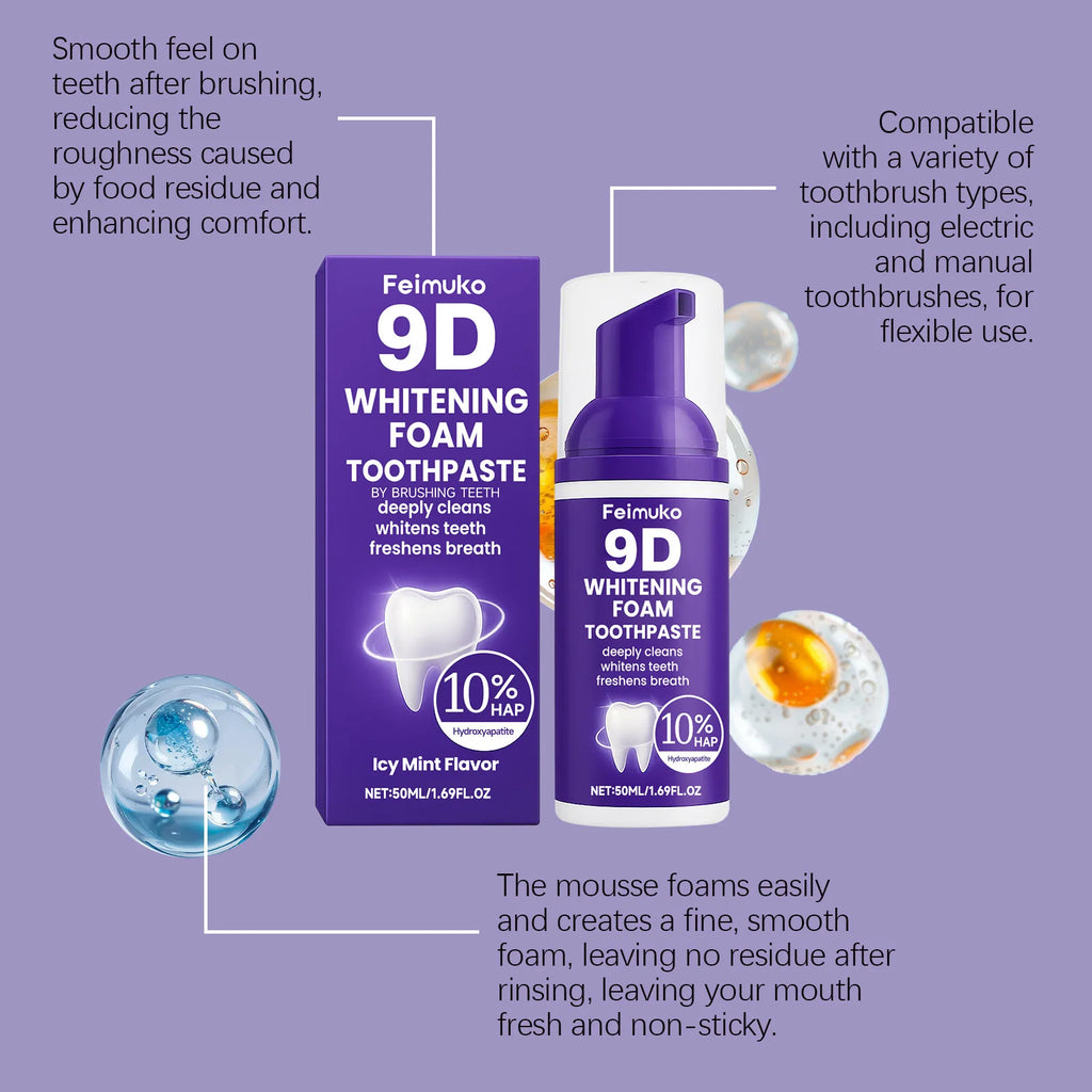 Tidesmit 9D Purple Tooth Mousse whitening foam toothpaste for stain removal and fresh breath oral care