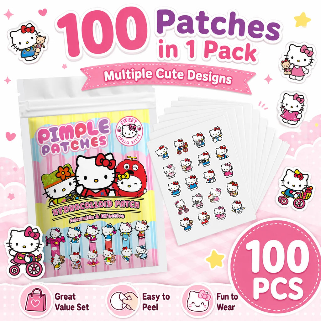 100PCS Hello Kitty Cute Face Stickers, Hydrocolloid Pimple Patches for Invisible Blemish Concealing