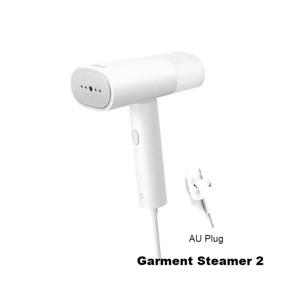 White handheld garment steamer with vented head and cord; AU plug shown.