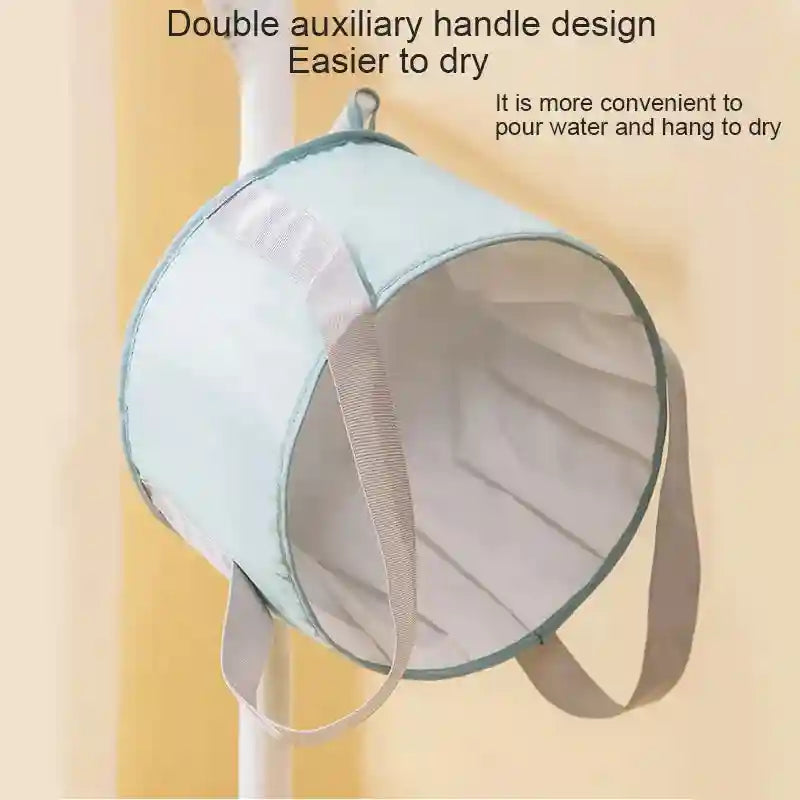 Portable foldable foot spa basin for ionic detox bath with double carry handles for easy draining and drying.