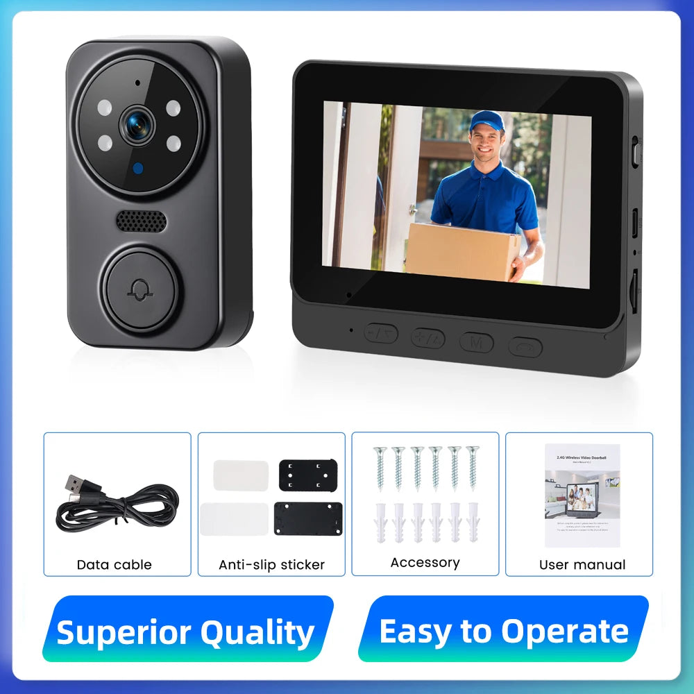 Podofo 4.3inch IPS Screen Wireless Doorbell Night Vision Intercom Video Monitor Video Two-way Intercom Doorbell Ring Door Camera