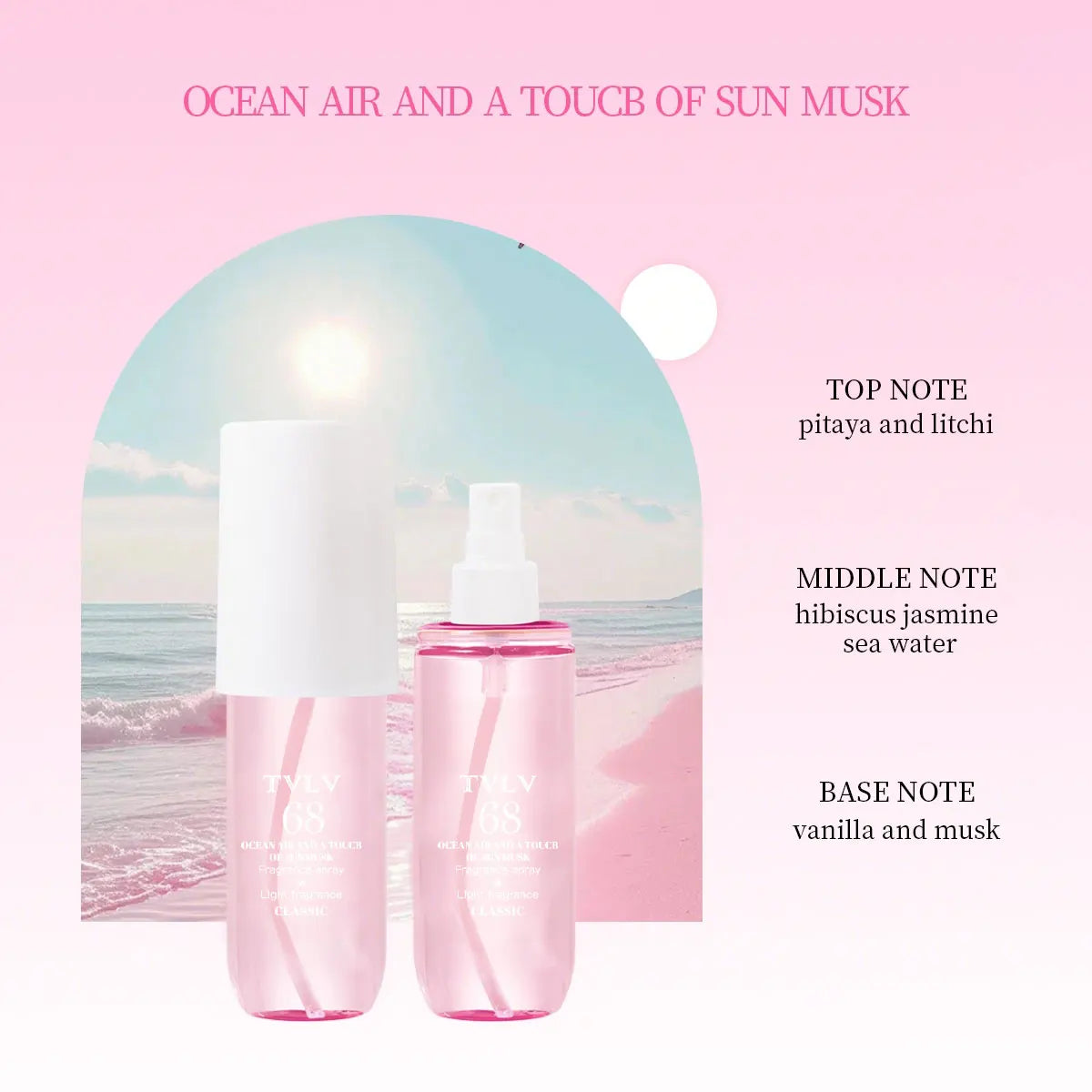 TVLV 68 Brazilian perfume: Alcohol-free floral musk spray with pitaya, litchi, jasmine, vanilla. Long-lasting for women.