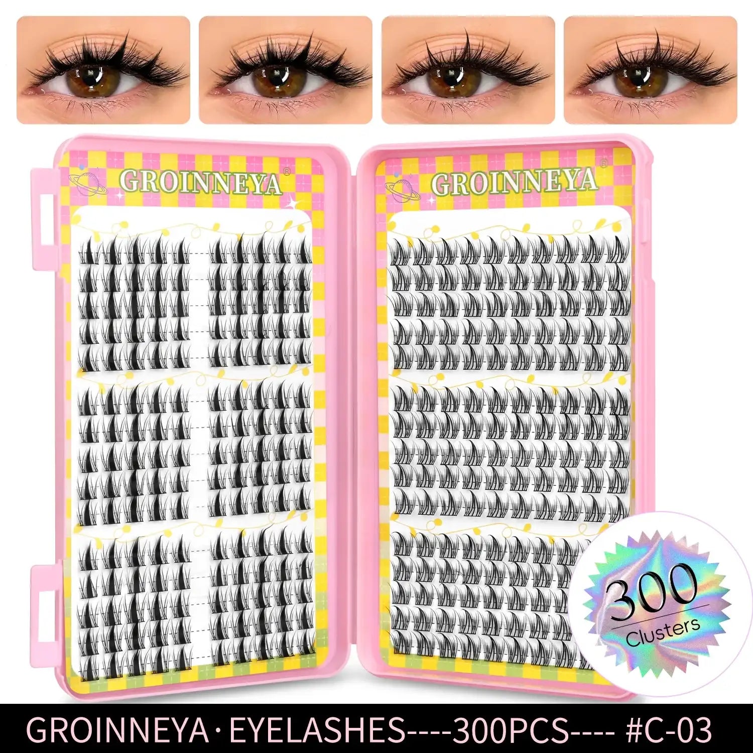 GROINNEYA Eyelashes Clusters 320 pcs Natural Eyelash extension Cluster Lashes Volume Mixed Tray Lashes Cluster Natural