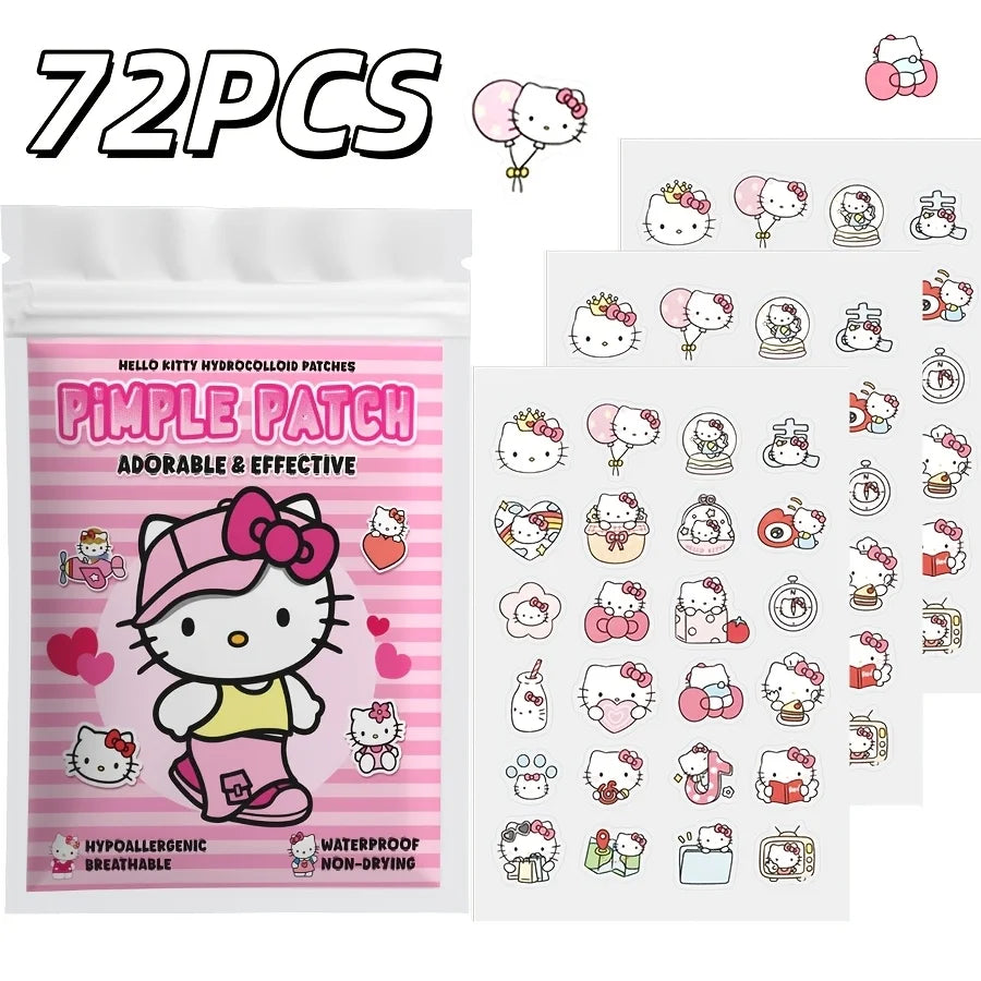 24/72PCS Sanrio Hello Kitty Acne Patch, Hydrocolloid Acne Patch, Makeup Blemish Pimple Patch, Waterproof and Sweatproof