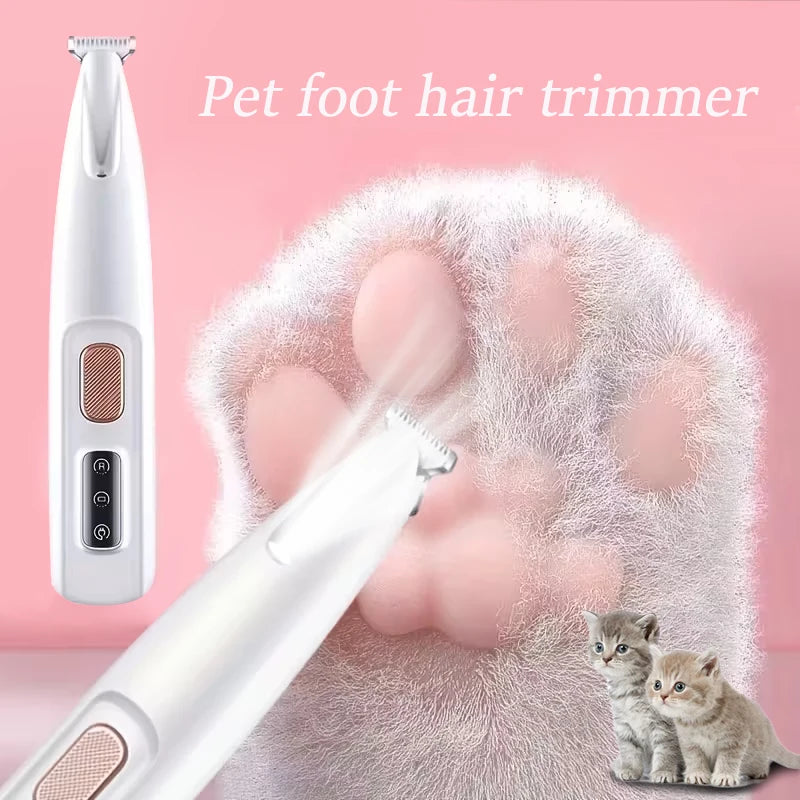 White USB-rechargeable electric pet hair trimmer for precision grooming of cat and dog paws, face, and ears.