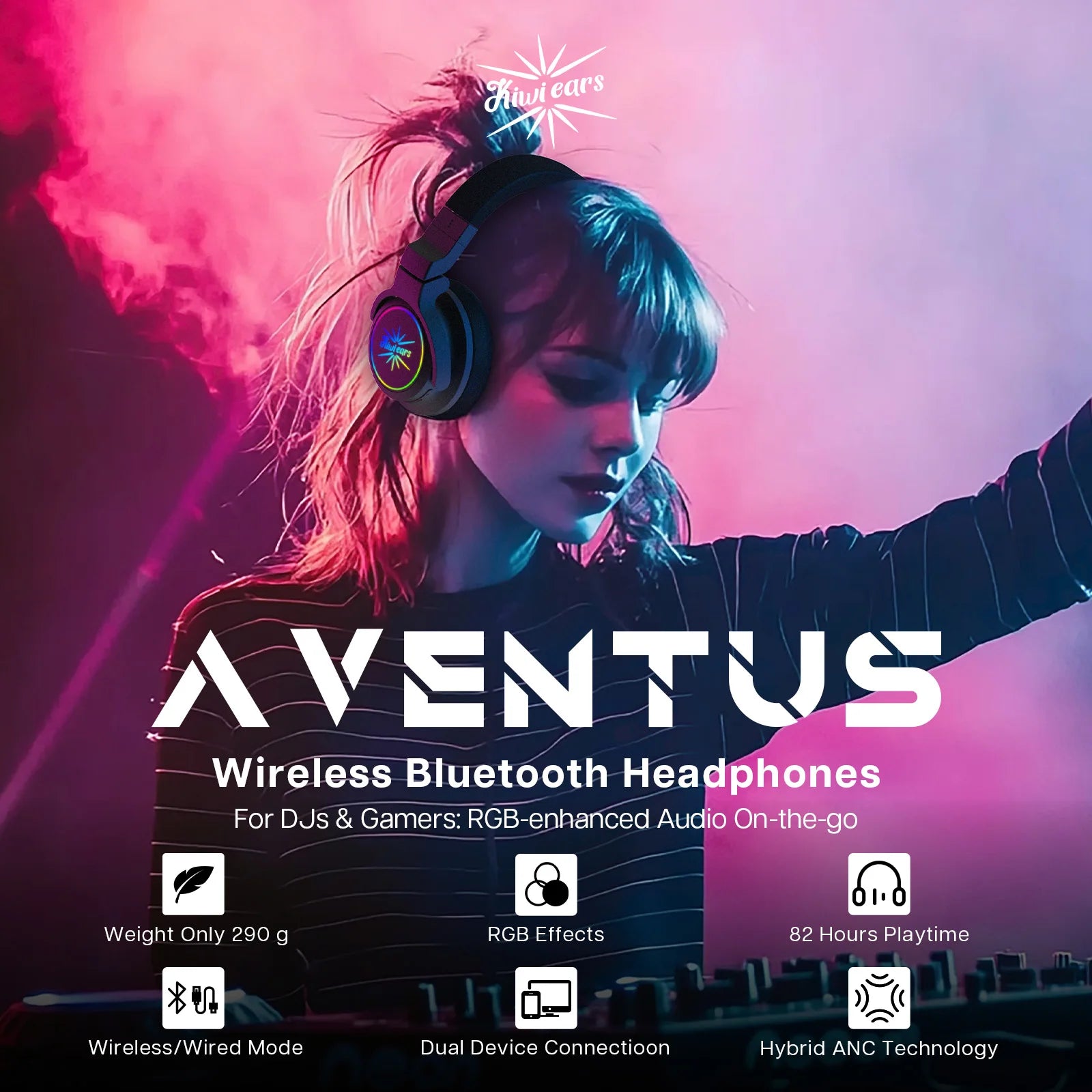 Kiwi Ears Aventus Wireless Headphones - Over-Ear Active Noise Cancellation Tidesmit