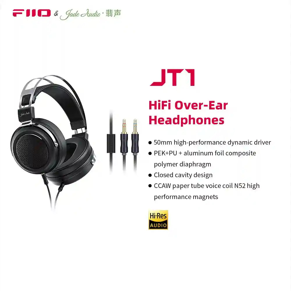 FiiO JT1 Studio Headphones - Over-Ear HiFi Monitor with Mic Tidesmit
