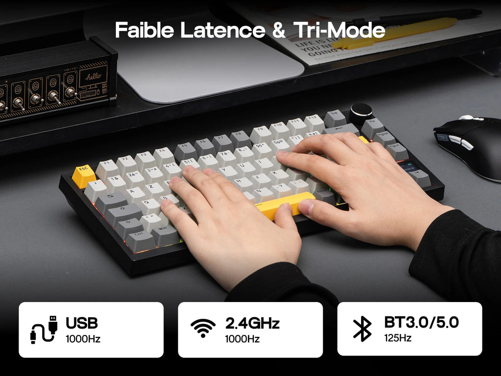 ISO-FR Layout EPOMAKER X AJAZZ AK820 PRO 75% AZERTY French Gasket Wired/Bluetooth/2.4GHz Wireless Mechanical Keyboard with Interactive TFT & 4000mAh