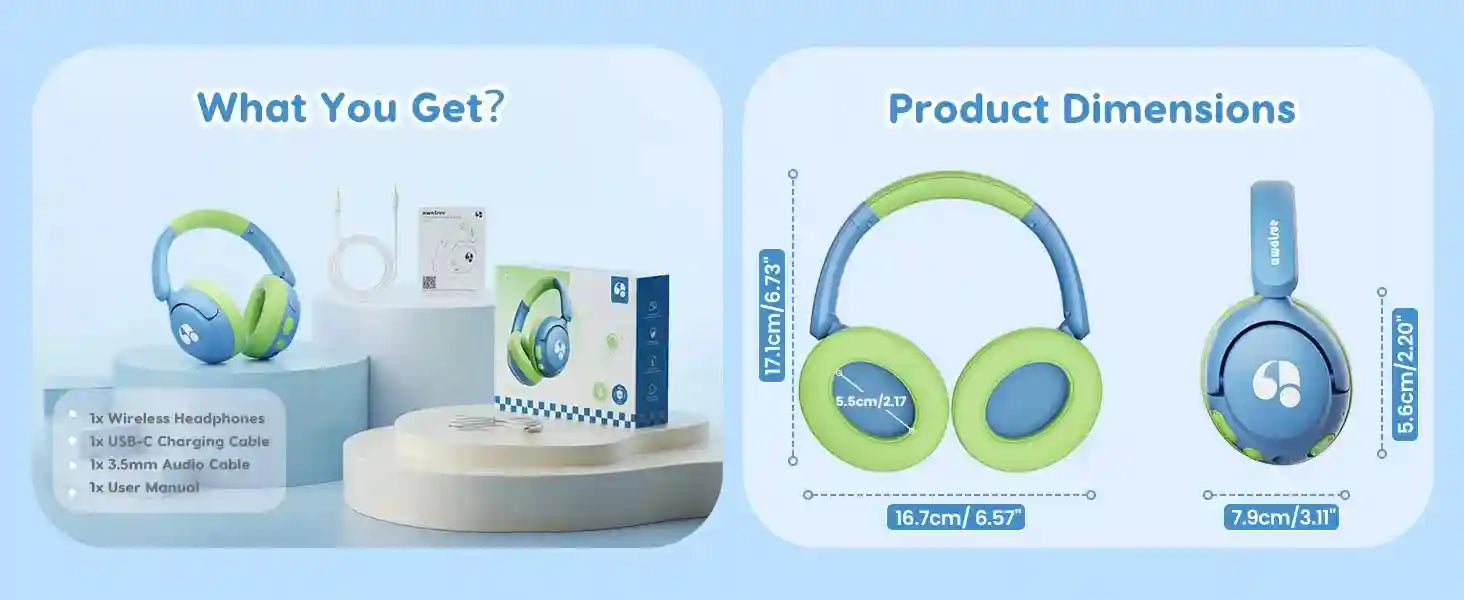 Kids Wireless Headphones - Safe 85dB Audio Over-Ear Design Tidesmit
