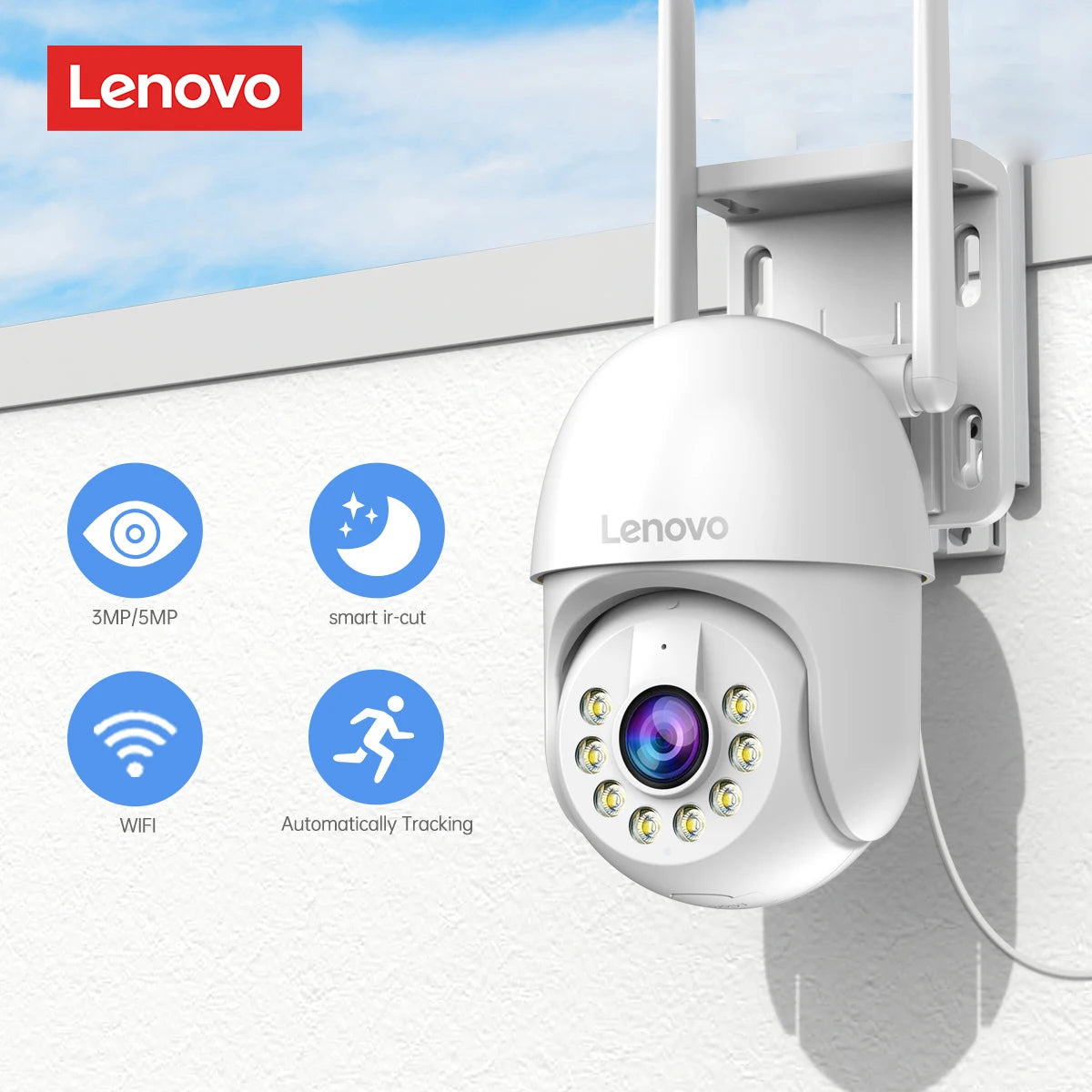 Lenovo 3MP HD Smart Wifi PTZ Camera Outdoor 5x Digital Zoom Auto Tracking ONVIF CCTV IP Camera Security Video Surveillance Cam