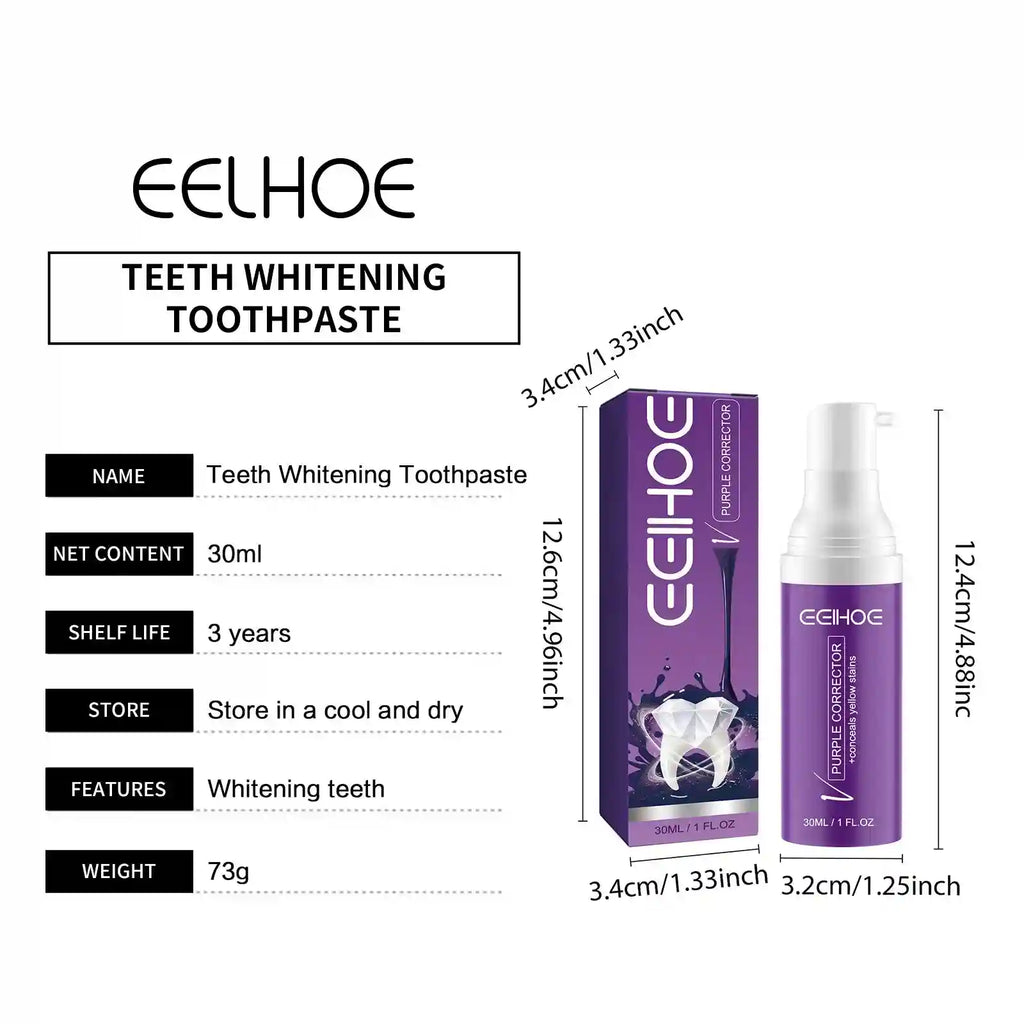 Tidesmit EELHOE purple corrector toothpaste for professional teeth whitening and effective stain removal.