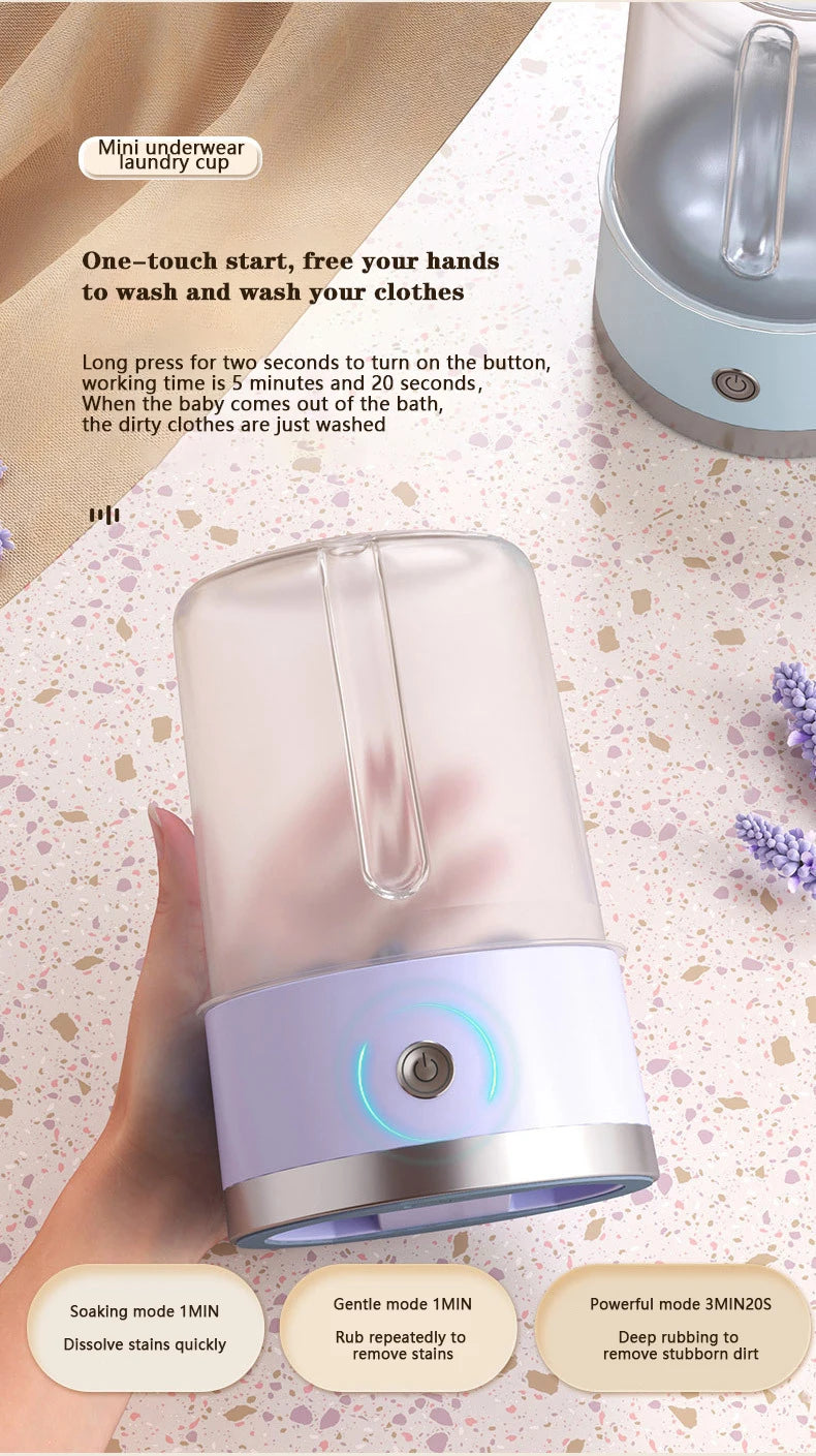 Tidesmit portable wireless mini washing machine showing charging port and 2-speed timer for travel laundry needs